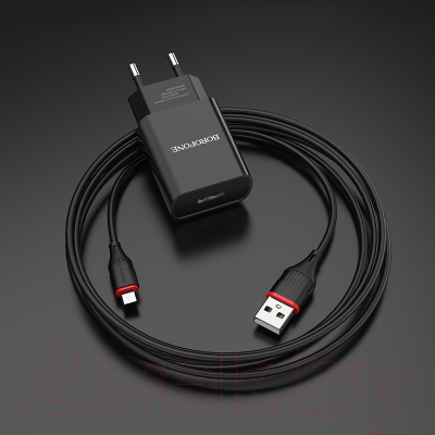 Зарядное устройство сетевое Borofone BA20A 1USB с кабелем Lightning (черный)