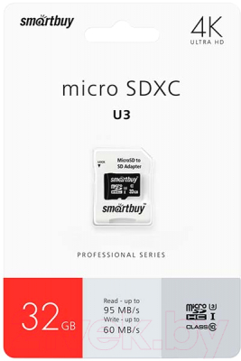 Карта памяти SmartBuy MicroSDHC (Class 10) 32GB (SB32GBSDCL10U3L-01)