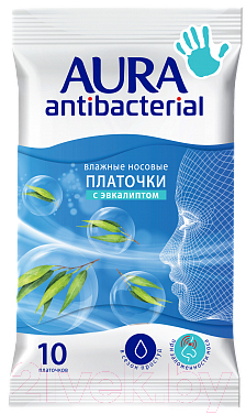 Влажные салфетки Aura Family Antibacterial платочки носовые (10шт)