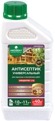 

Антисептик для древесины Prosept, Бесцветный, Universal для наружных и внутрених работ 1:10