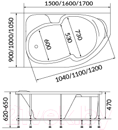 Ванна акриловая 1Марка Diana 170x90 L / У97648