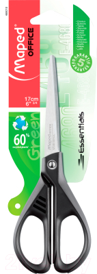 Ножницы канцелярские Maped Essentials Green / 468010 (17см, черный/серый)