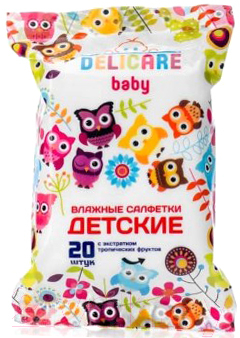 

Влажные салфетки детские Delicare, Совы с экстрактом тропических фруктов