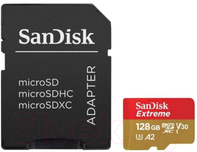 

Карта памяти SanDisk, Extreme MicroSDXC 128GB + адаптер (SDSQXA1-128G-GN6AA)