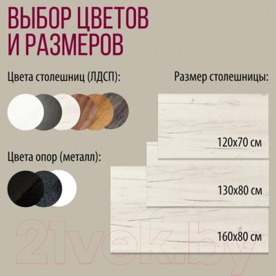 Обеденный стол Millwood Женева-2 Л 160x80x75 (дуб белый Craft/металл черный)