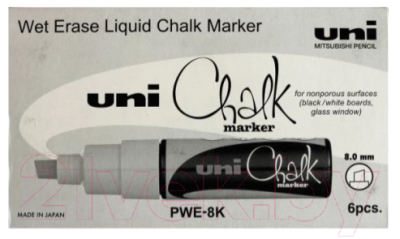 Маркер меловой UNI Mitsubishi Pencil Chalk 8мм / PWE-8K L.BLUE (голубой)
