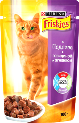 Влажный корм для кошек Friskies Говядина и ягненок с подливой (100г)