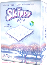 Набор пеленок одноразовых детских Skippy Light впитывающих c суперабсорбентом 60x60 (30шт)