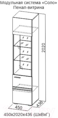 Шкаф-пенал с витриной SV-мебель Соло (белый/белый глянец/венге)