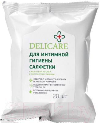 Влажные салфетки для интимной гигиены Delicare С Молочной кислотой и Эфирным маслом ромашки (20шт)