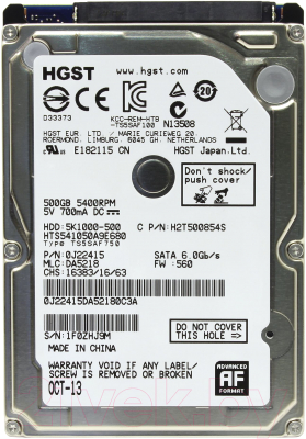 

Жесткий диск Hitachi, Travelstar 5K1000 500GB (HTS541050A9E680)