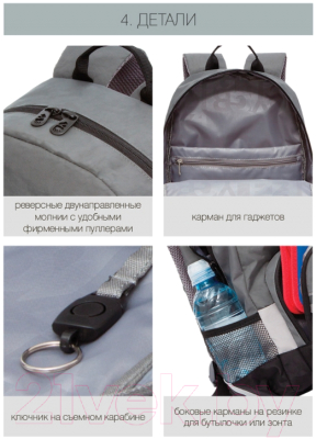Школьный рюкзак Grizzly RB-155-1 (серый/черный)