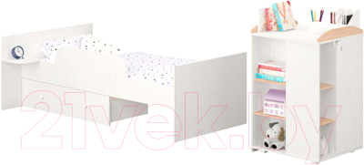 Детская кровать-трансформер Polini Kids Ameli 900 с комодом (белый/дуб пастельный)