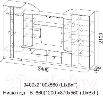 Стенка SV-мебель Гамма 15 Д (дуб венге/дуб млечный)