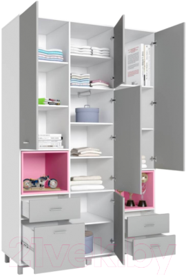 Шкаф Polini Kids Mirum 2335 трехсекционный / 0002121.149 (белый/серый/розовый)