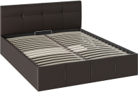 Двуспальная кровать ТриЯ Лора c мягкой обивкой с ПМ 160x200 (кожзам коричневый) - 