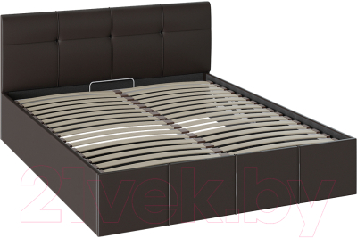 Двуспальная кровать ТриЯ Лора c мягкой обивкой с ПМ 160x200 (кожзам коричневый)