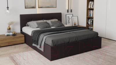 Двуспальная кровать ТриЯ Лора c мягкой обивкой с ПМ 160x200 (кожзам коричневый)