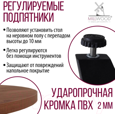 Обеденный стол Millwood Женева 2 Л D100 / 100x100x75 (дуб табачный Craft/металл черный)