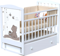 Детская кроватка VDK Honey Bear колесо-качалка (белый) - 