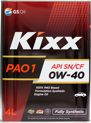 Моторное масло Kixx PAO 1 SN/CF 0W40 / L208444TE1 (4л)