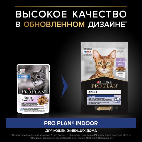 Влажный корм для кошек Pro Plan Housecat с индейкой в желе (85г)