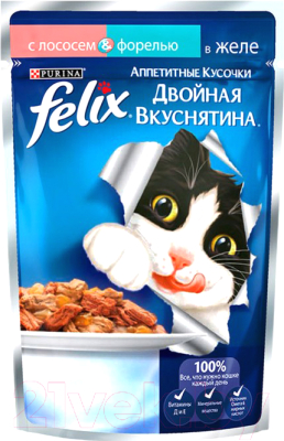 Влажный корм для кошек Felix Двойная вкуснятина с лососем и форелью в желе (85г)