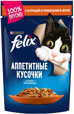 Влажный корм для кошек Felix Аппетитные кусочки с курицей и томатом (85г)