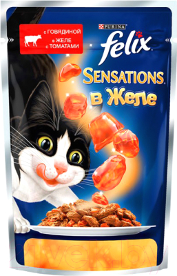 Влажный корм для кошек Felix Sensations в желе с говядиной и томатом (85г)