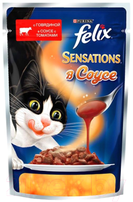 Влажный корм для кошек Felix Sensations Sauce Surprise с говядиной и томатом в соусе (85г)