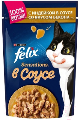 Влажный корм для кошек Felix Sensations Sauce Surprise с индейкой и беконом в соусе (85г)