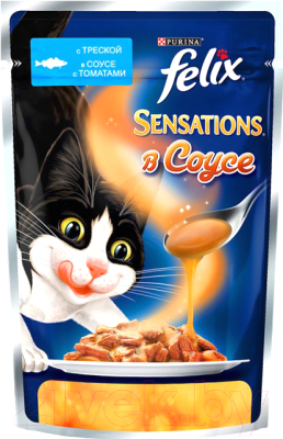 Влажный корм для кошек Felix Sensations Sauce Surprise с треской и томатом в соусе (85г)