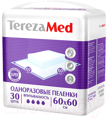 Набор пеленок одноразовых впитывающих Tereza Med Впитывающие Super 60x60 (30шт)
