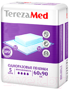 Набор пеленок одноразовых впитывающих Tereza Med Впитывающие Super 60x90 (5шт)