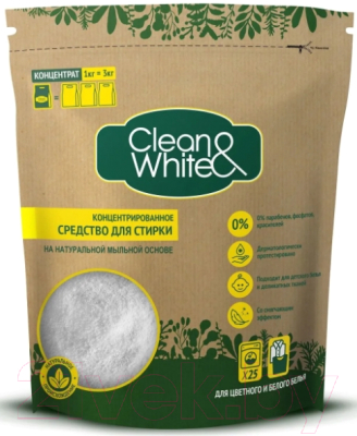 

Стиральный порошок Clean & White, Концентрированный на натуральной мыльной основе
