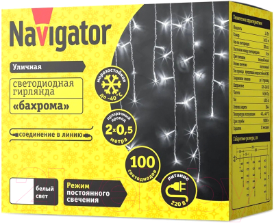 Светодиодная бахрома Navigator NGF-I01-100CW-8-3.5m-230-TR-IP44 (61842)