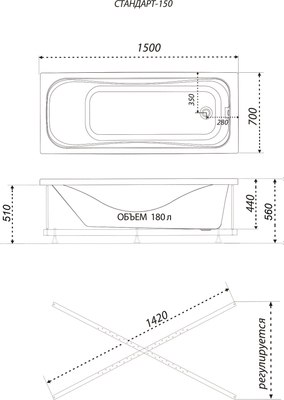 Ванна акриловая Triton Стандарт 150x70 (с ножками и экраном)