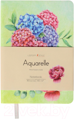 Записная книжка Канц-Эксмо Aquarelle. Цветы на зеленом / КЗАК6803005 (80л)