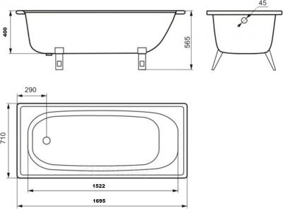 Ванна стальная Estap Classic 170x71 (White) - габаритные размеры