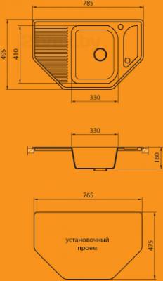 Мойка кухонная Granicom G002-03 (бренди) - схема монтажа