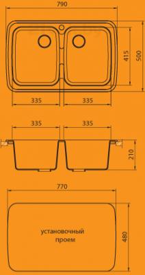 Мойка кухонная Granicom G004-01 (антрацит) - схема монтажа