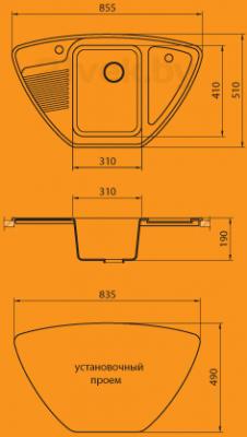 Мойка кухонная Granicom G008-01 (антрацит) - схема монтажа