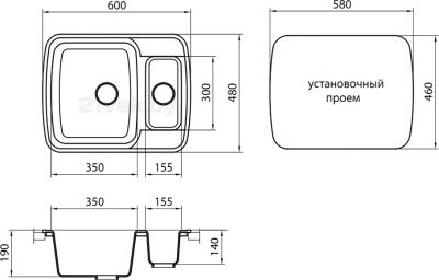Мойка кухонная Granicom G011-01 (антрацит) - схема встраивания