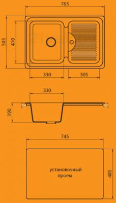 Мойка кухонная Granicom G013-01 (антрацит) - схема монтажа