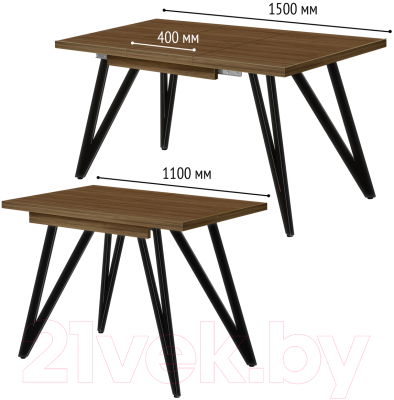Обеденный стол Millwood Женева 3 Л раздвижной 110-150x70x76 (дуб табачный Craft/металл черный)