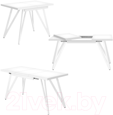 Обеденный стол Millwood Женева 3 Л раздвижной 120-160x80x76 (белый/металл белый)