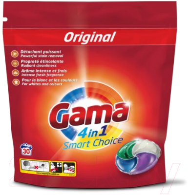 Капсулы для стирки GAMA 4 in 1 Smart Choice Универсальные (30шт)