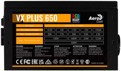 Блок питания для компьютера AeroCool VX-650 Plus