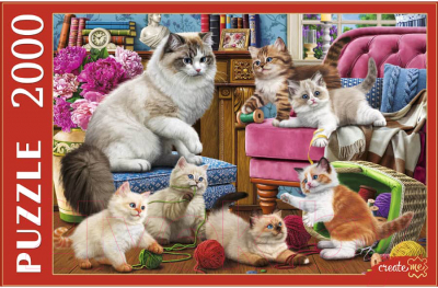 Пазл РЫЖИЙ КОТ Кошка с пушистыми котятами / Ф2000-1524 (2000эл)