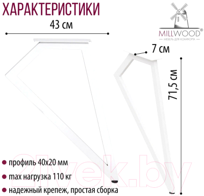 Подстолье Millwood Женева (белый металл)